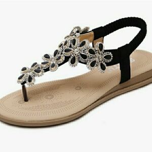 Siketu Black and Gold Flower Gem Sandals